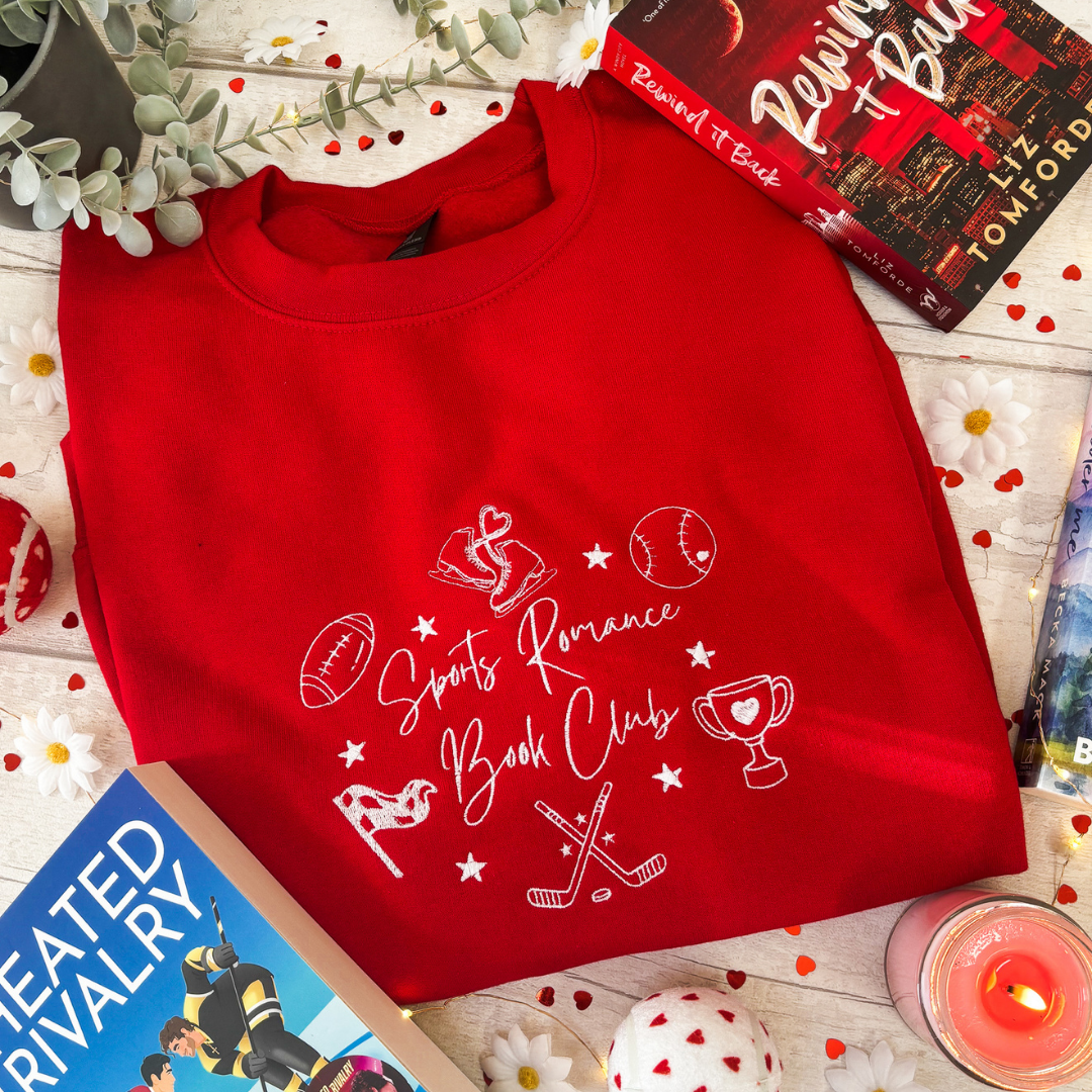 L - Sports Romance Red with White Embroidery Sweatshirt