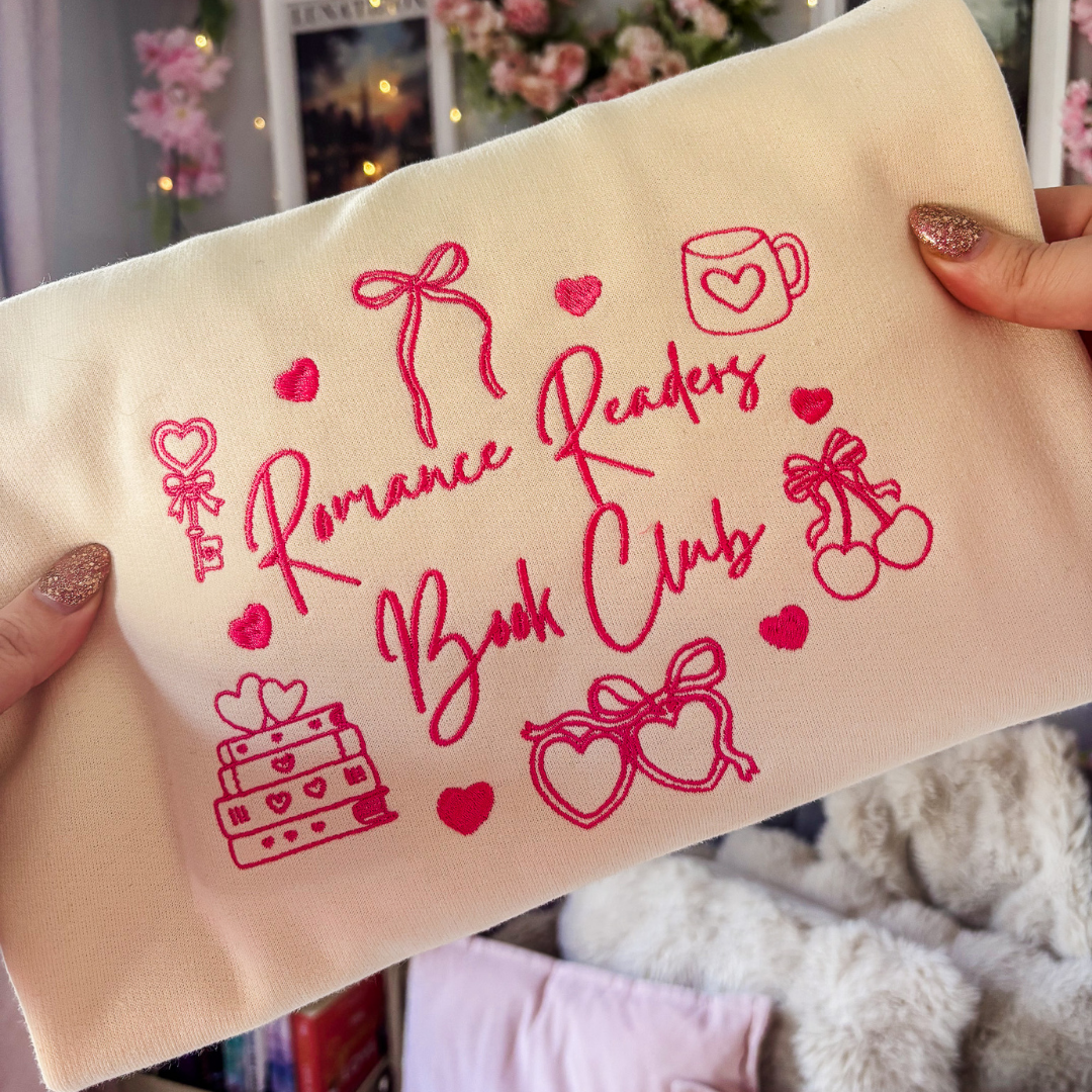 L - Romance Reader Cream with Fuchsia Embroidery Sweatshirt