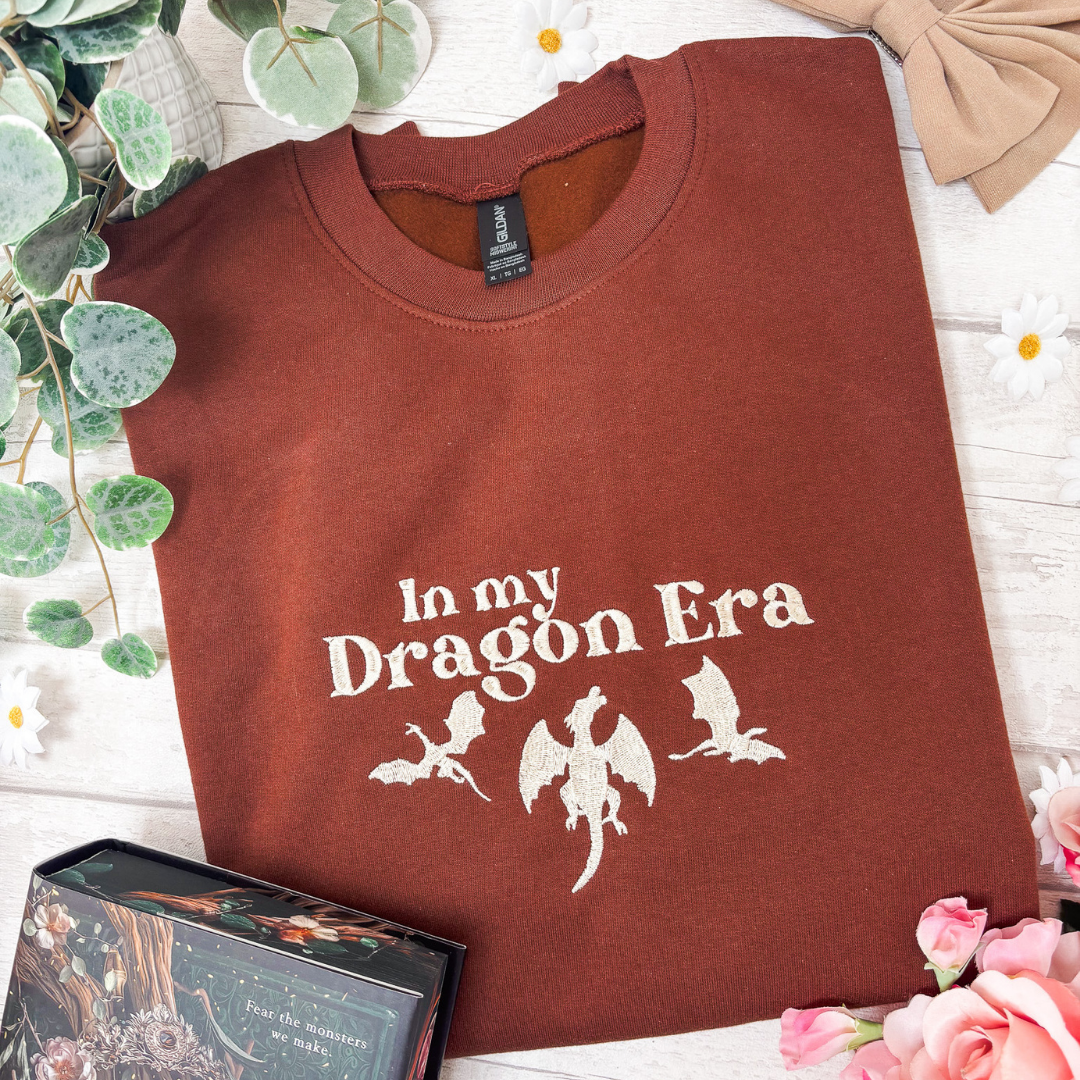 XL - In my Dragon Era Pale Brown and Cream Embroidery Sweatshirt
