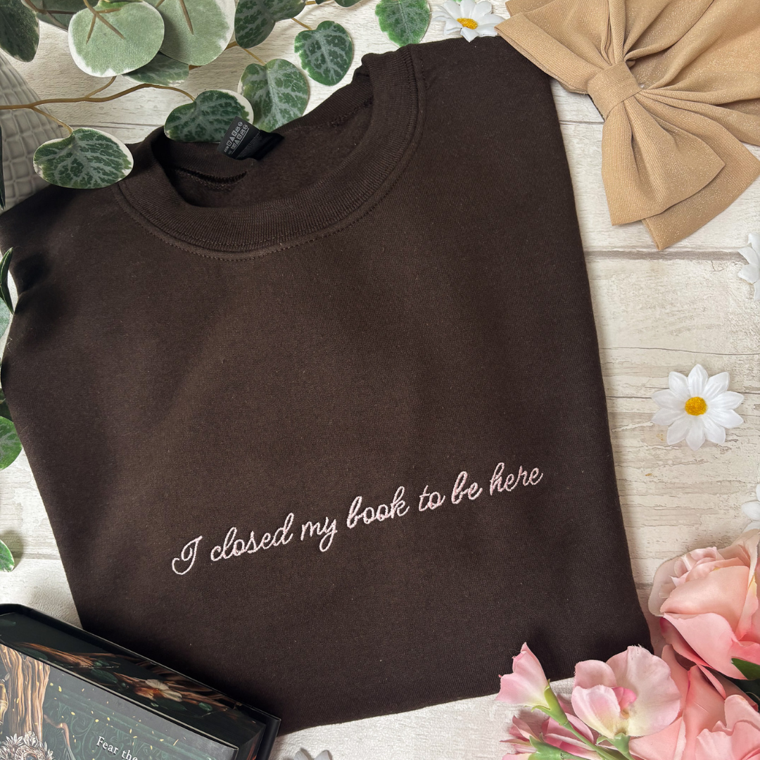 S - I Closed my Book Brown with Pale Pink Embroidery Sweatshirt