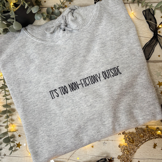 L - Too Non-Fictiony Light Grey and Black Hoodie