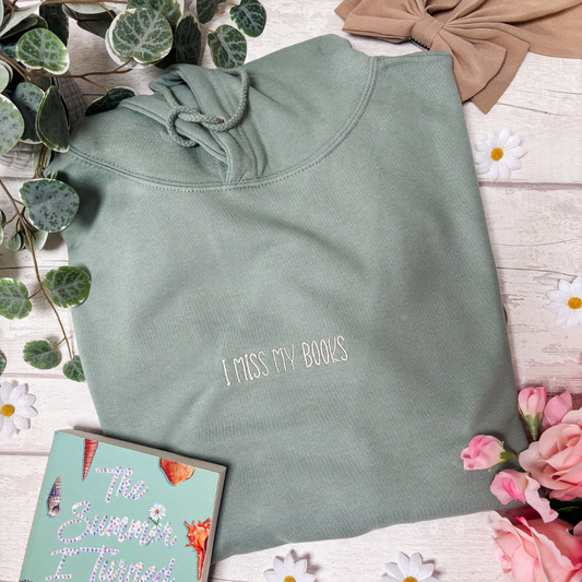 L - I Miss My Books Sage Green and Cream Hoodie