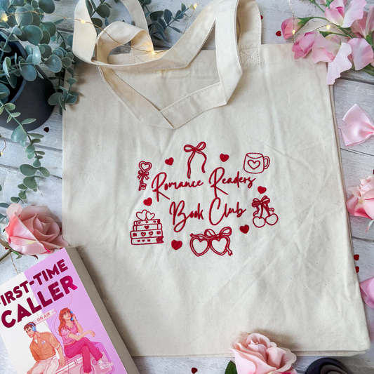 Tote - Romance Reader Beige with Red Embroidery