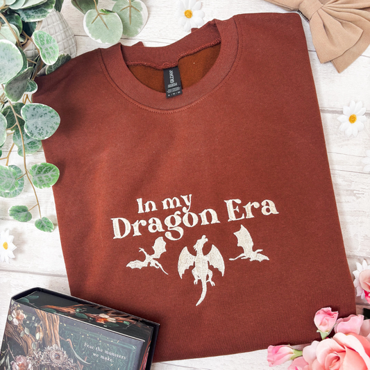 XL - In my Dragon Era Pale Brown and Cream Embroidery Sweatshirt