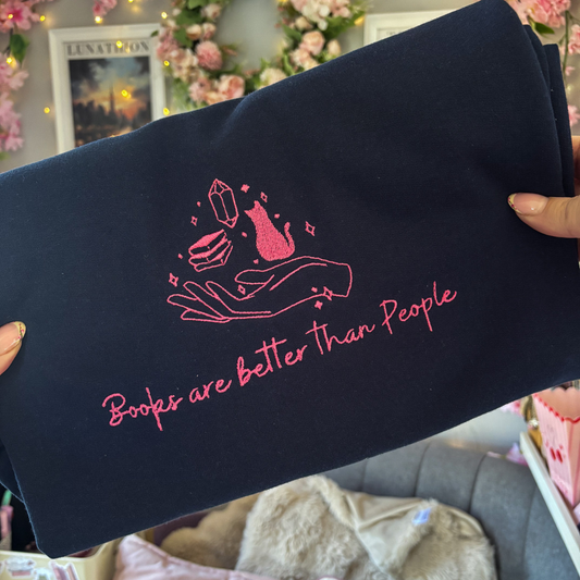 L - Books are Better than People Navy with Fuschia Pink Sweatshirt