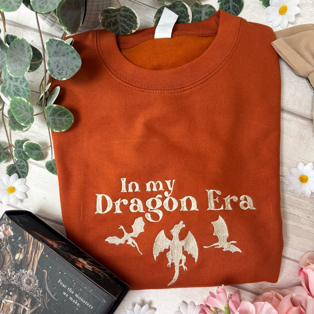 S - In My Dragon Era Ginger with Cream Embroidery Sweatshirt