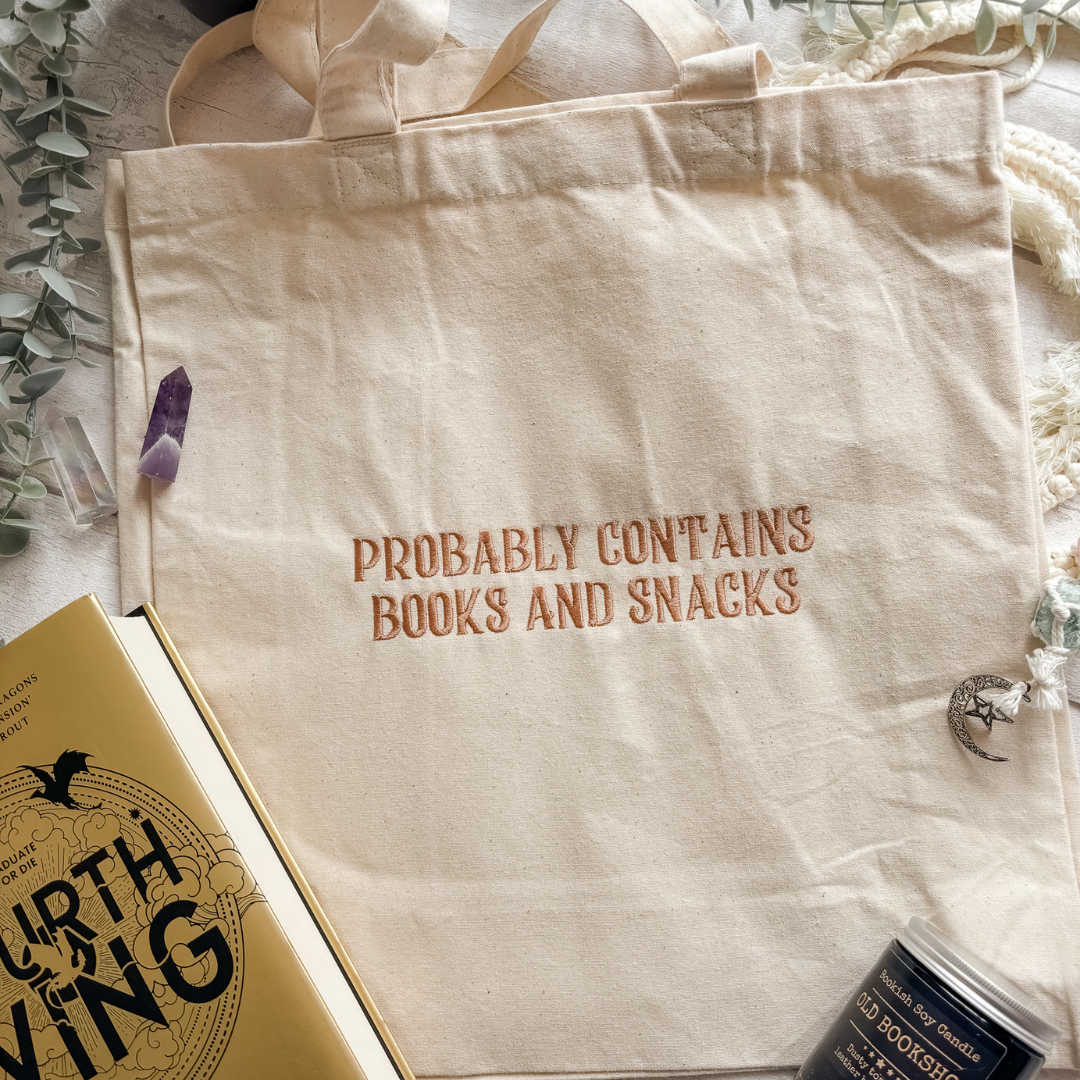 Contains Books and Snacks Tote Bag