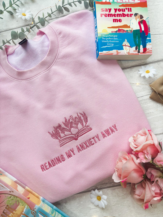 XXL - Reading my Anxiety Away Pink Sweatshirt