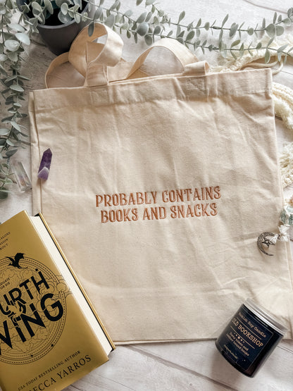 Contains Books and Snacks Tote Bag