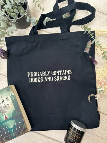 Contains Books and Snacks Tote Bag